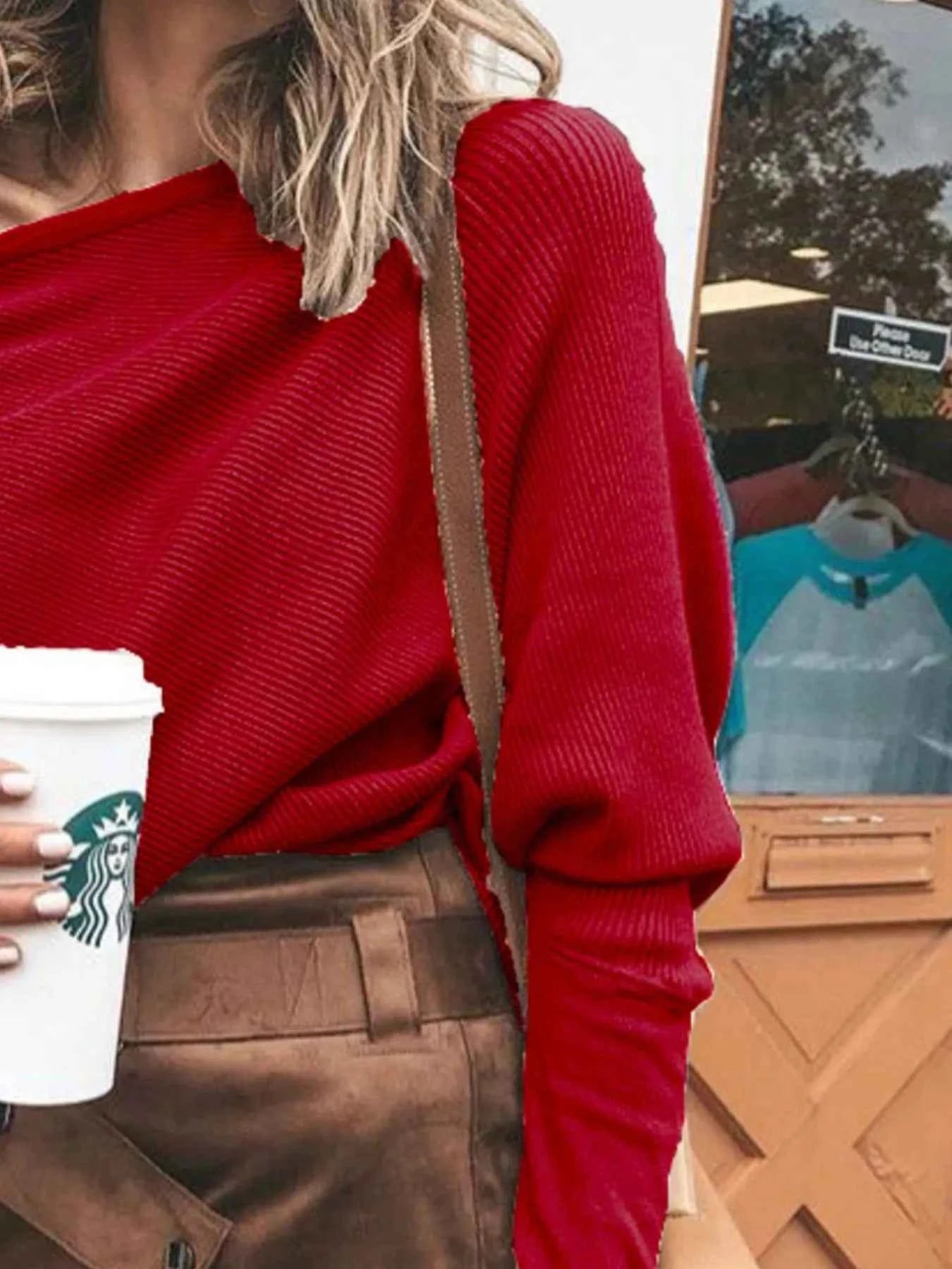 Full Size One-Shoulder Ribbed Sweater Plus Size.