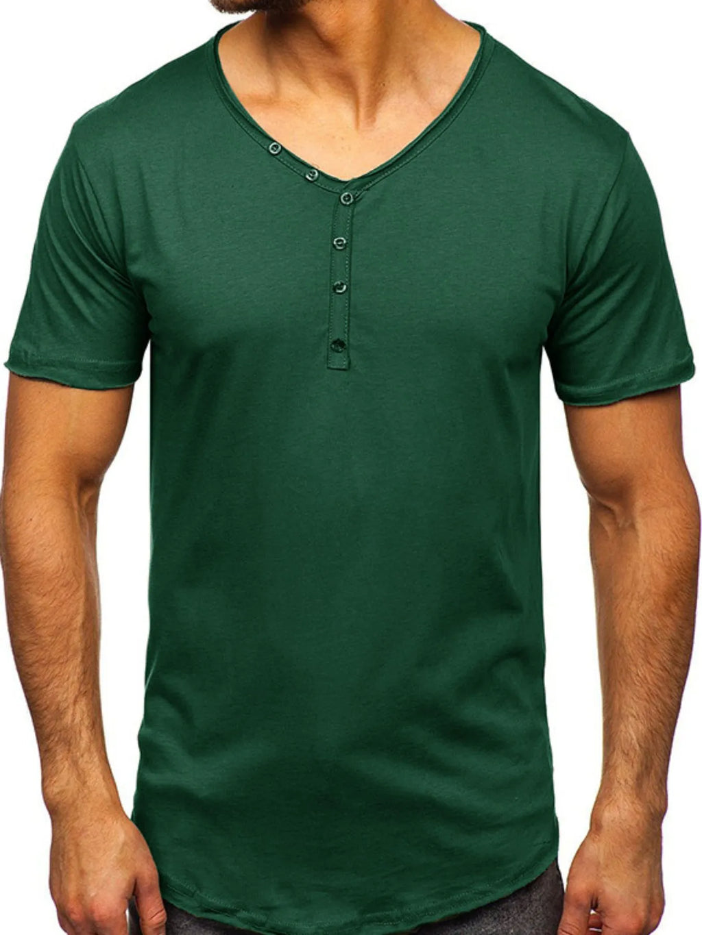 Men's V-Neck Henley Polo T-Shirt.