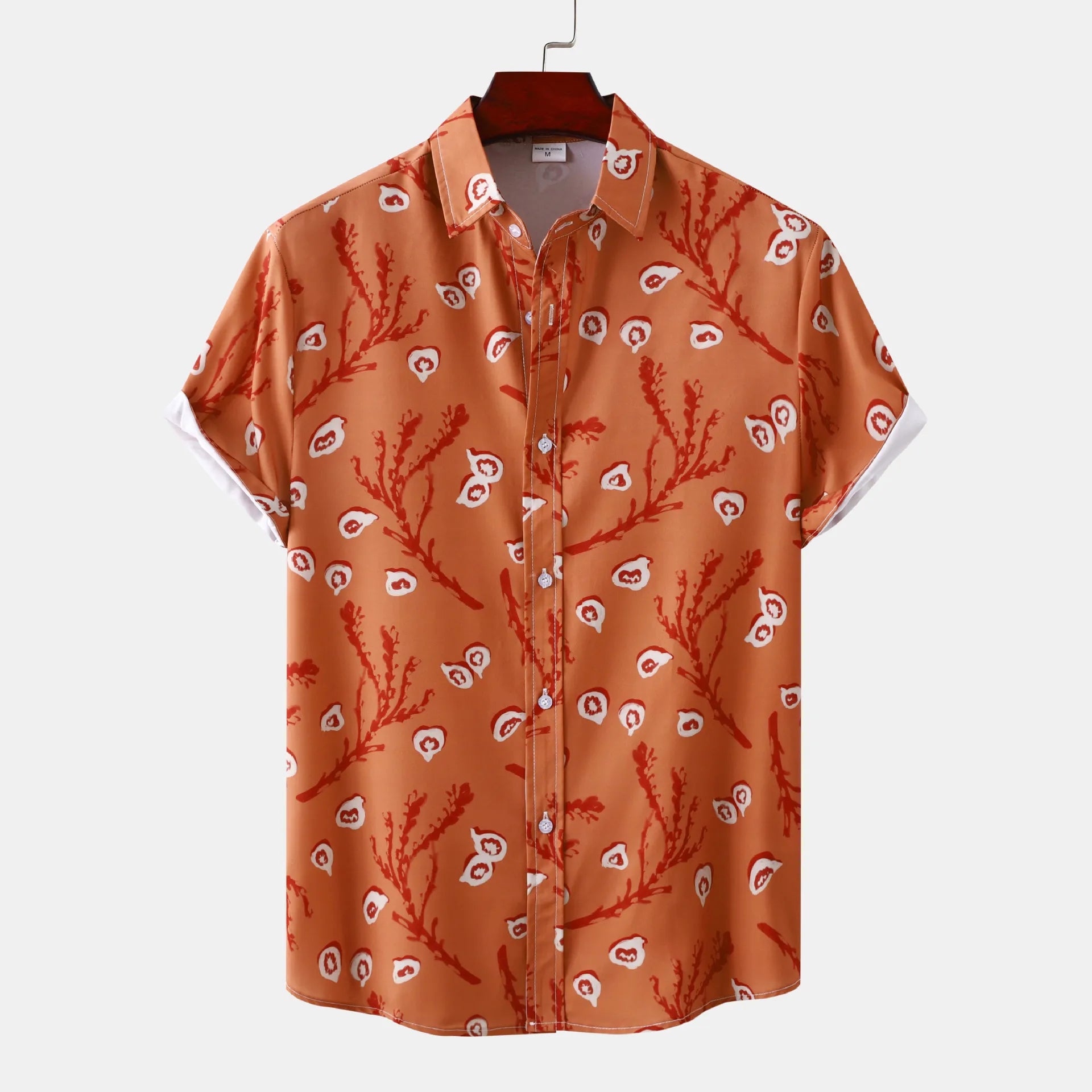 Men's Plus Size Printed Short Sleeve Button-Up Shirt.