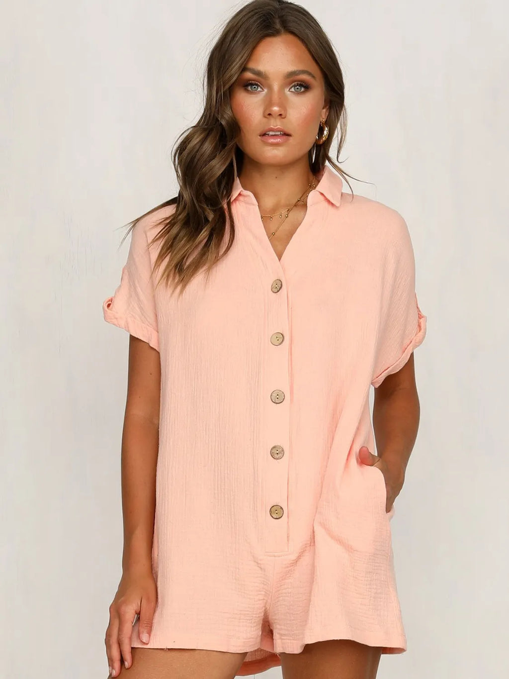Front Short Sleeve Romper.