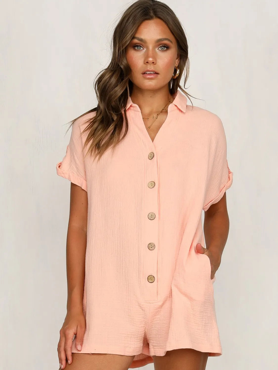 Front Short Sleeve Romper.