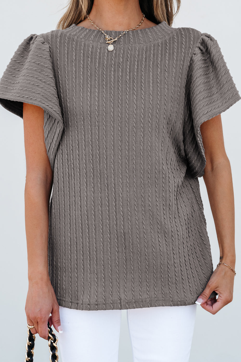Sleet Solid Color Textured Flutter Sleeve Top Dear-Lover Dropshipping