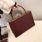 Women's Vintage Clip-Lock PU Leather Tote Bag — Large Capacity Underarm Handbag