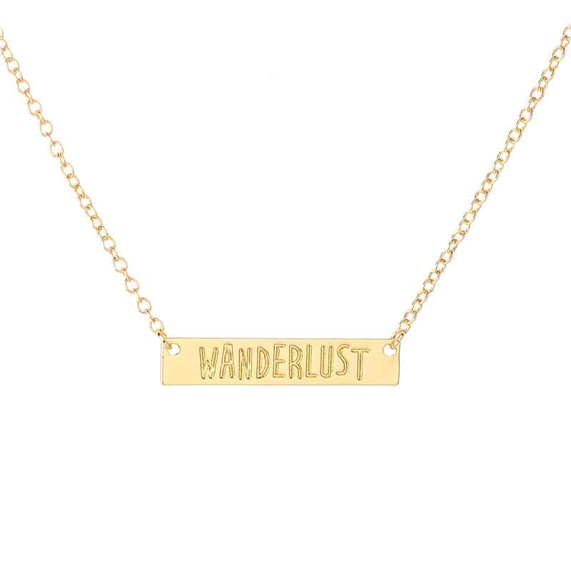 Wanderlust Pendant Necklace Jewelry Letter Pendant Simple Bar Necklace Outdoor JewelryNot All Who Wander Are Lost