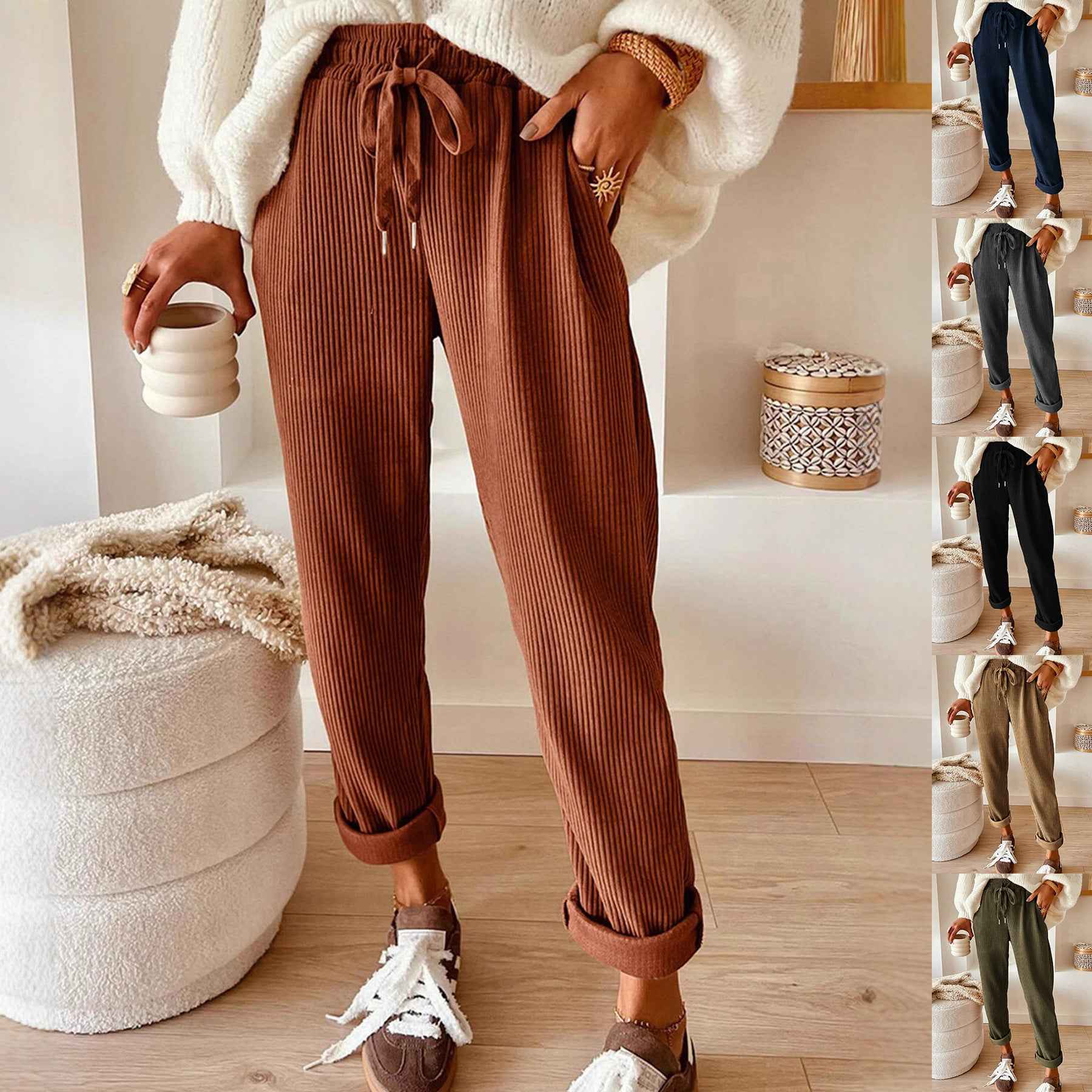 Women's New Fashion Casual Pants, Solid Color Wide Leg Pants for Women