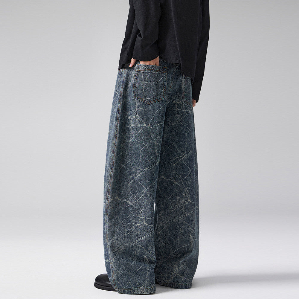 Lightning turtle crack tie dye made old denim wide leg pants
