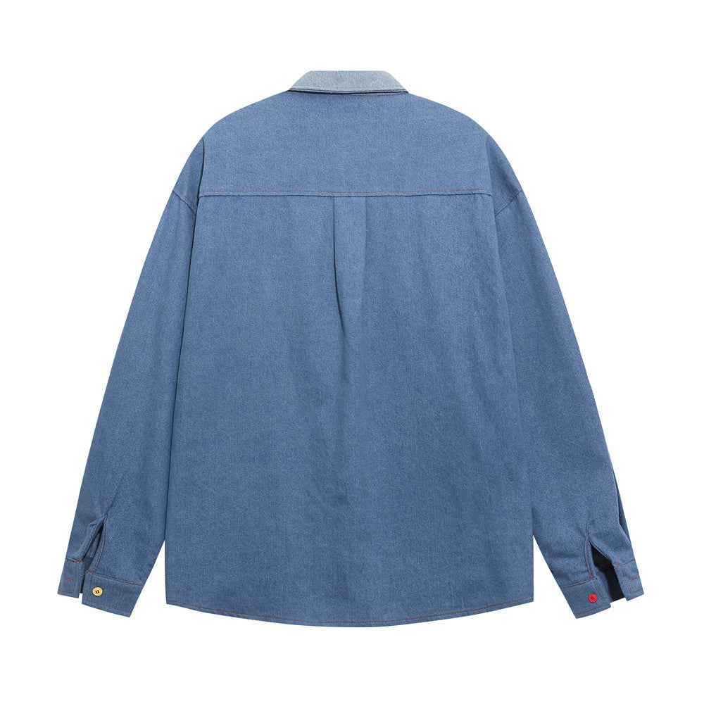 Mickey cartoon embroidered denim shirt