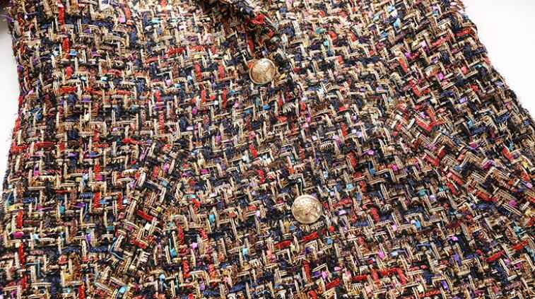 Runway Tweed Set Turn-Down Collar multicolor Plaid Long Coat and short pant Set for Women 2 piece shorts Set