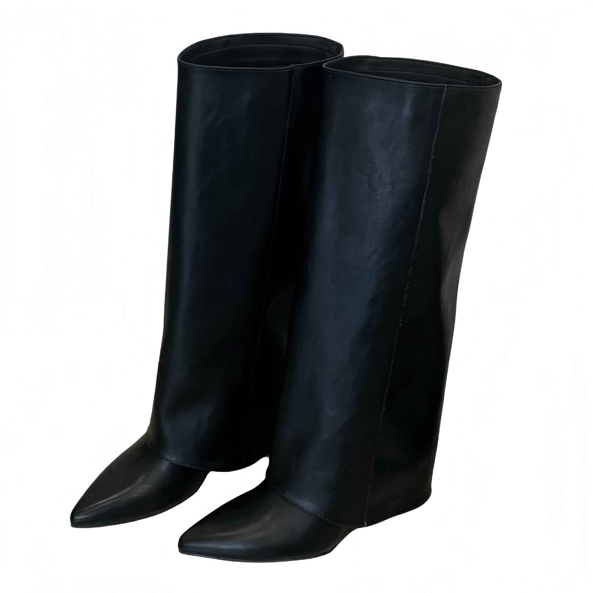 Fashionable Square Toe Slimming Versatile Flat Mid-Heel Elegant French Style Over-the-Knee Boots for Women