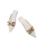 Button pointed flat bottomed wrapped half slippers and sandals for women eprolo