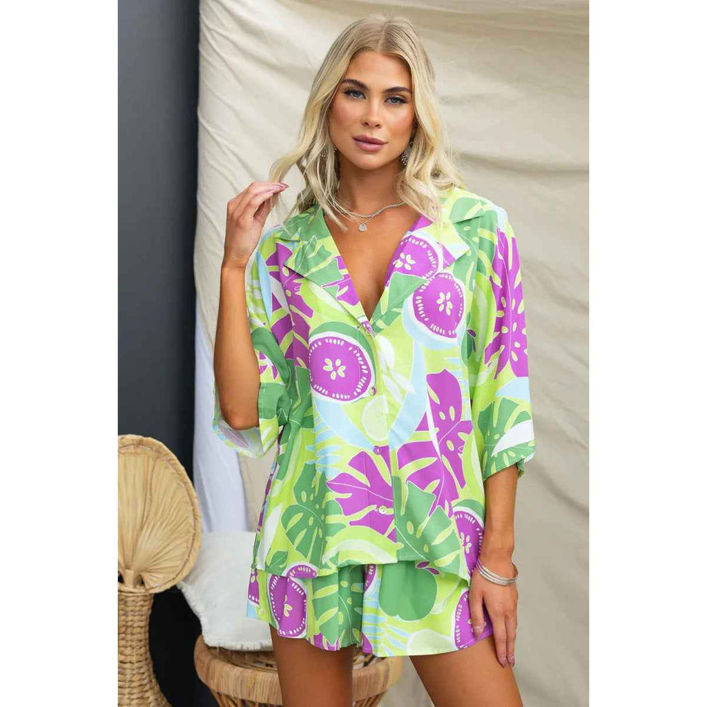 Casual Collar Loose Vacation Elastic Waist Two-Piece Set