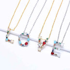 Multicolor charm Gold pendant Necklace micro pave zircon initial 26 letter necklaces Couple Name necklace Christmas gift