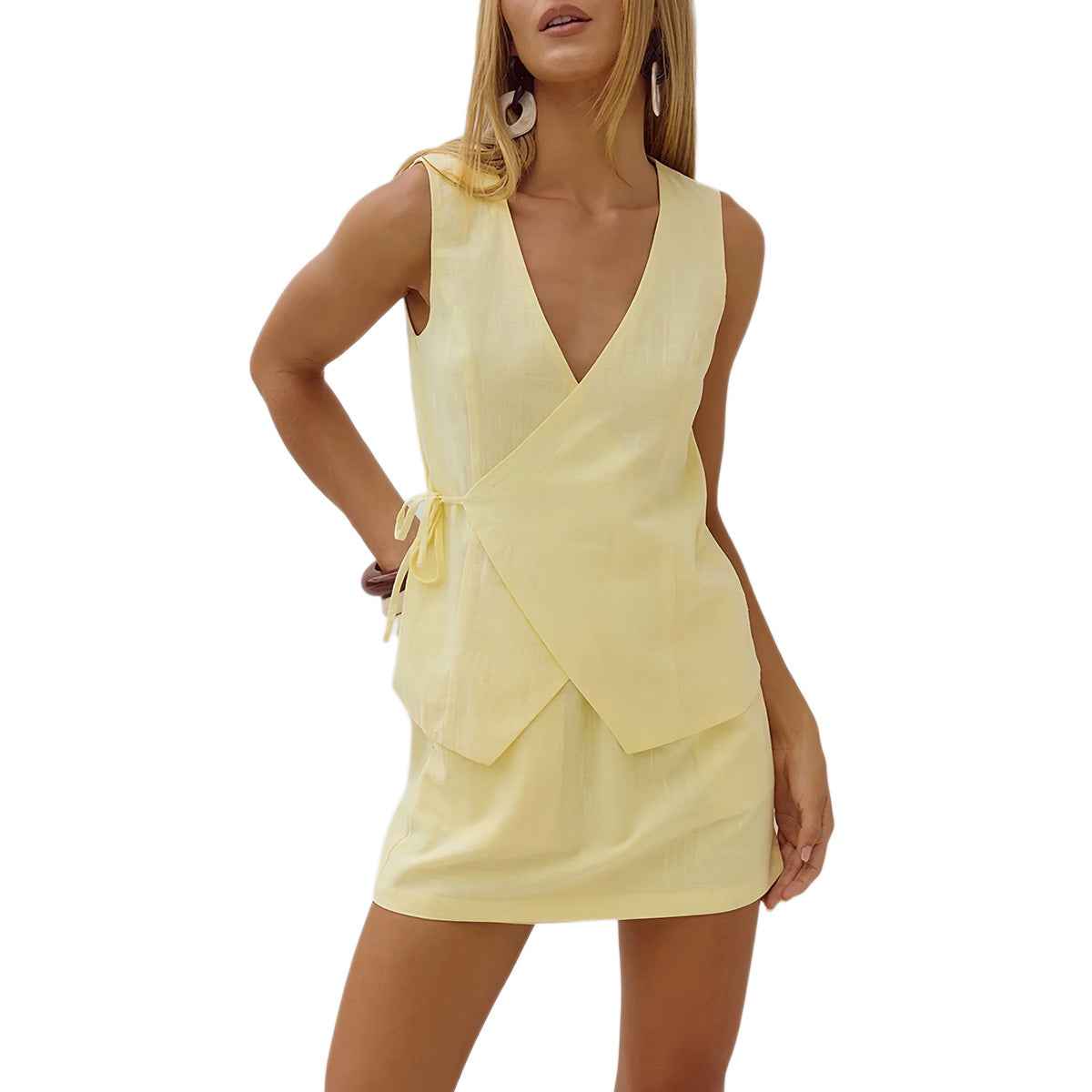 Solid Color Sleeveless Vest + High-Waisted Skirt Set for Women Fashion Casual Two-Piece Outfit