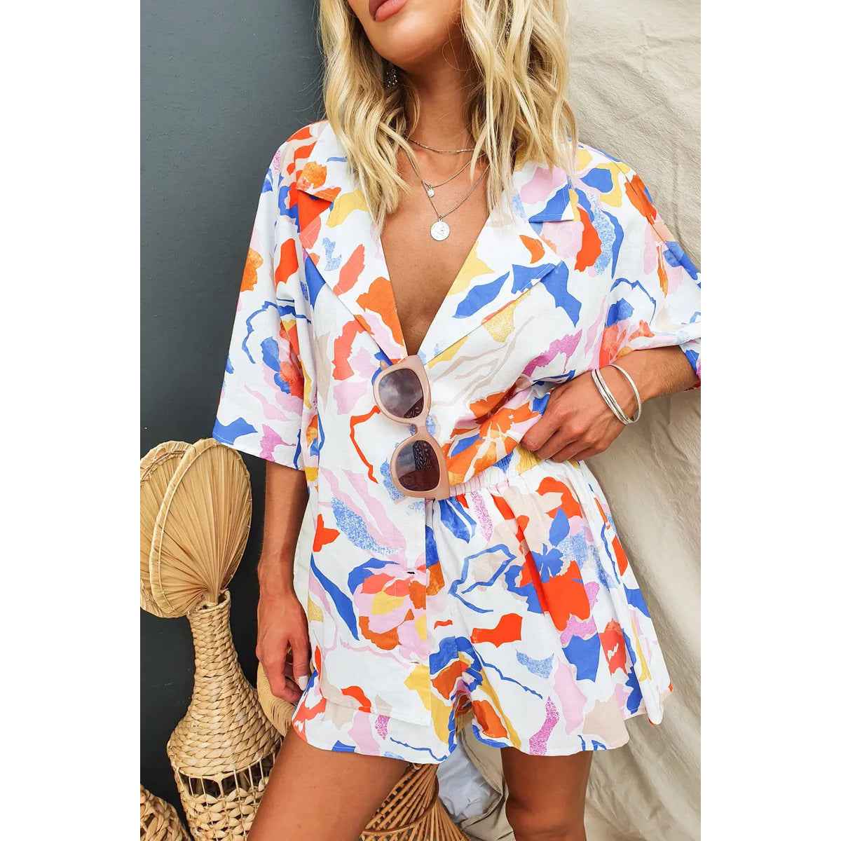 Casual Collar Loose Vacation Elastic Waist Two-Piece Set