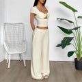 Sports style short sleeved vest wide leg pants set