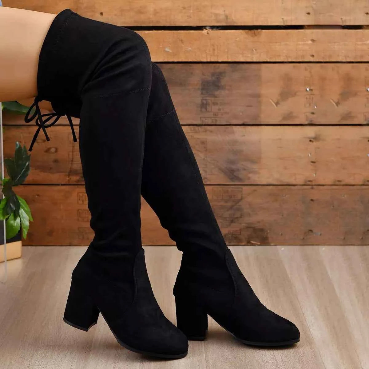 Round Toe Block Heels Boots