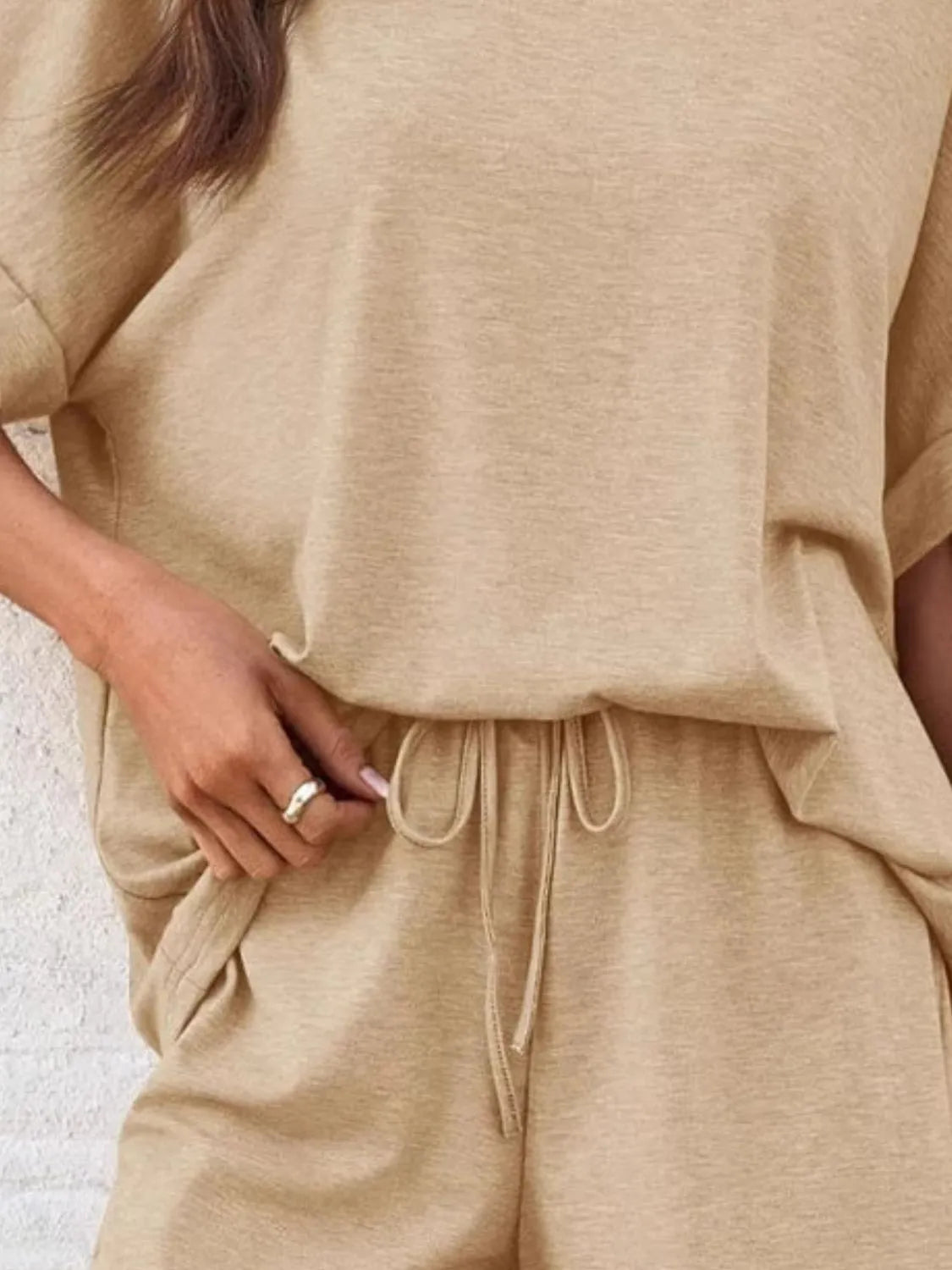 Round Neck Short Sleeve Top and Shorts Set.