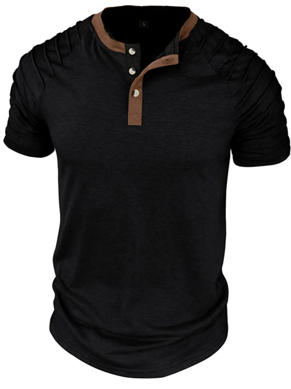Men's Full Size Casual Henley Short Sleeve Top with Contrast Collar Plus Size.