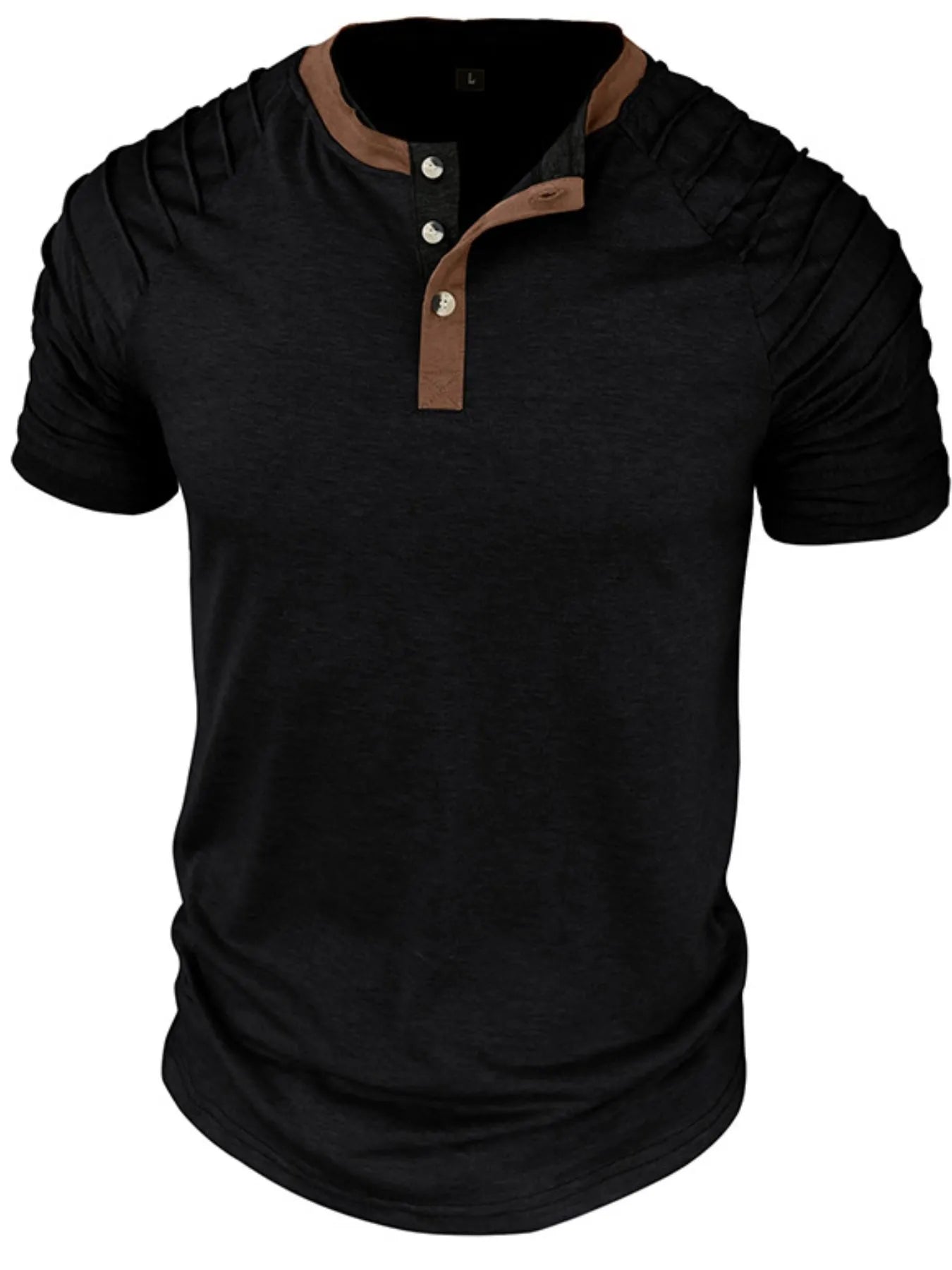 Men's Full Size Casual Henley Short Sleeve Top with Contrast Collar Plus Size.