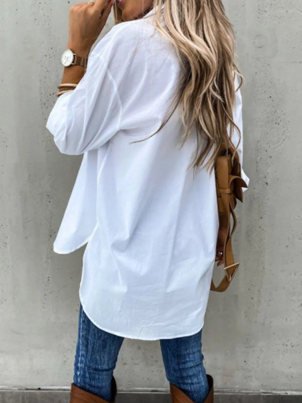 Button Up Roll-Tab Sleeve Shirt.