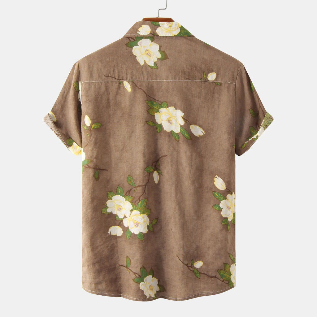 Men's Plus Size Floral Print Short Sleeve Button Down Shirt.