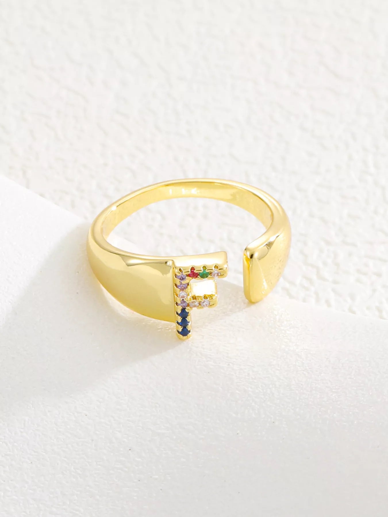 18K Gold-Plated Zircon Letter Ring.