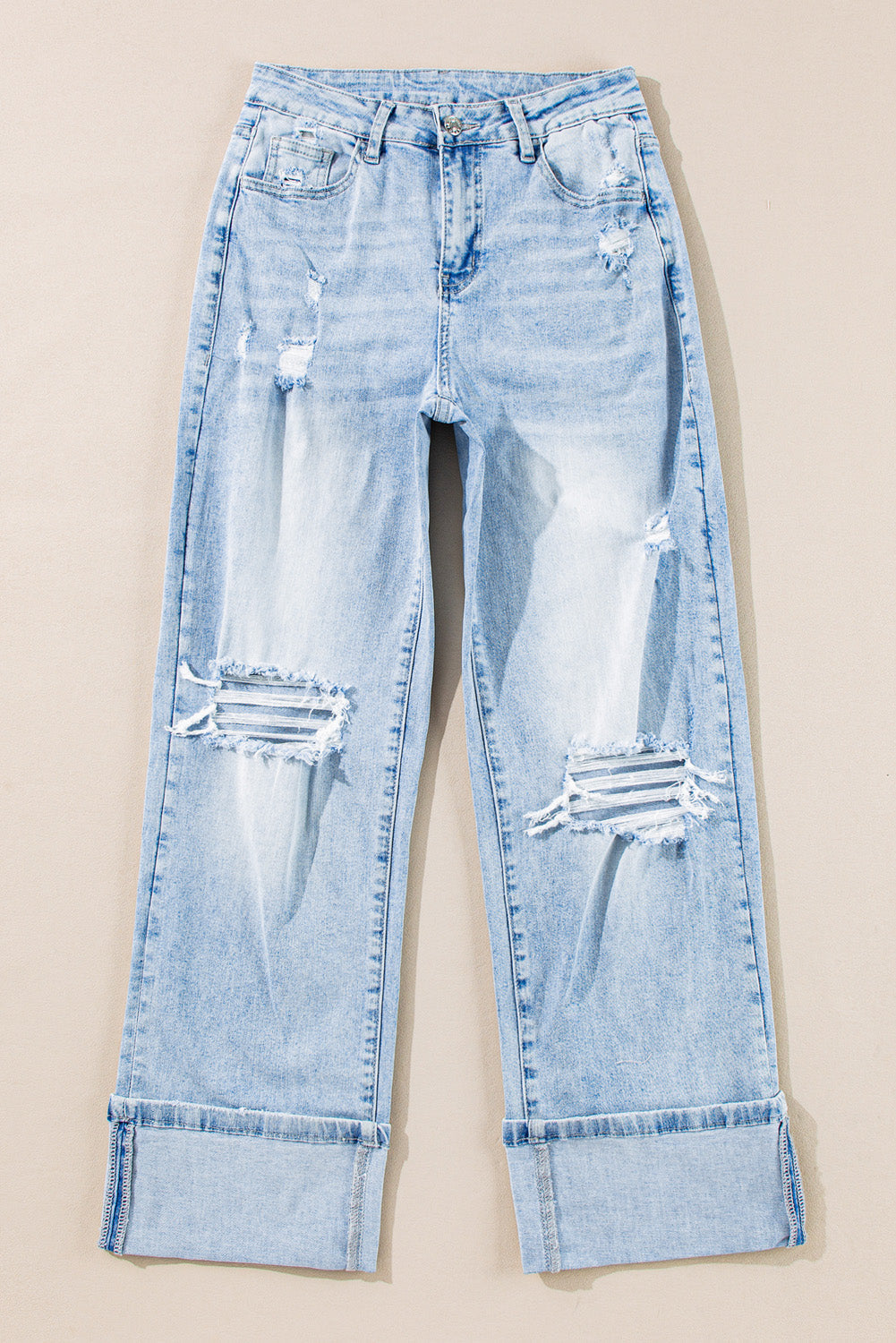 Beau Blue Light Wash Distressed Straight Jeans Dear-Lover Dropshipping