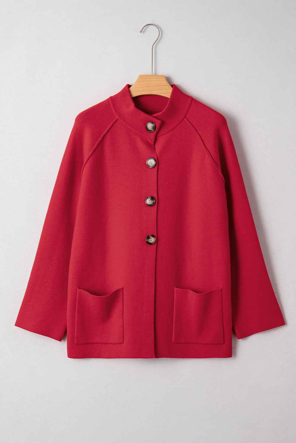 Fiery Red Collared Button Front Wrapped Cardigan Jacket