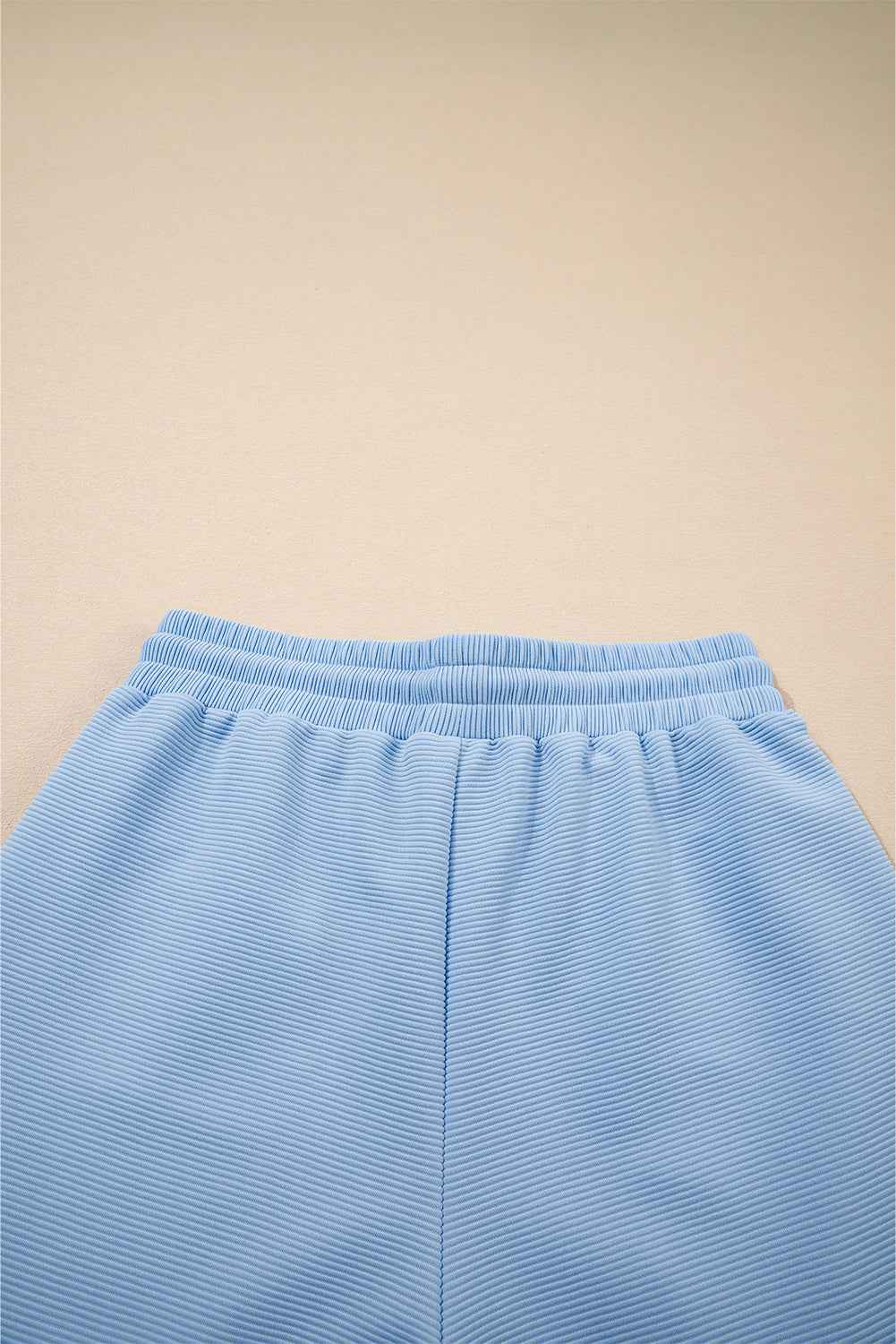 Beau Blue Textured Ruffled Sleeve Zipped Top and Wide Leg Pants Set