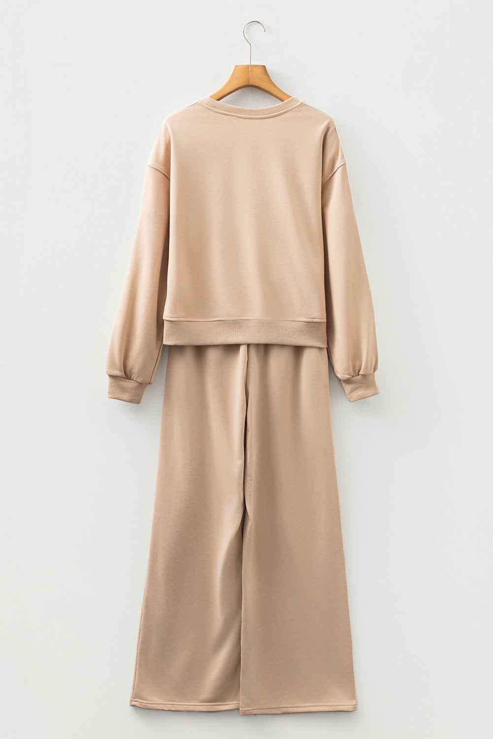 Oatmeal Varsity Striped Detail Crewneck Pullover Elastic Sweatpants 2pcs Outfit