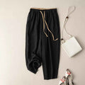 Womens Retro Korean-Style Simple Cotton-Linen Wide-Leg Casual Pants