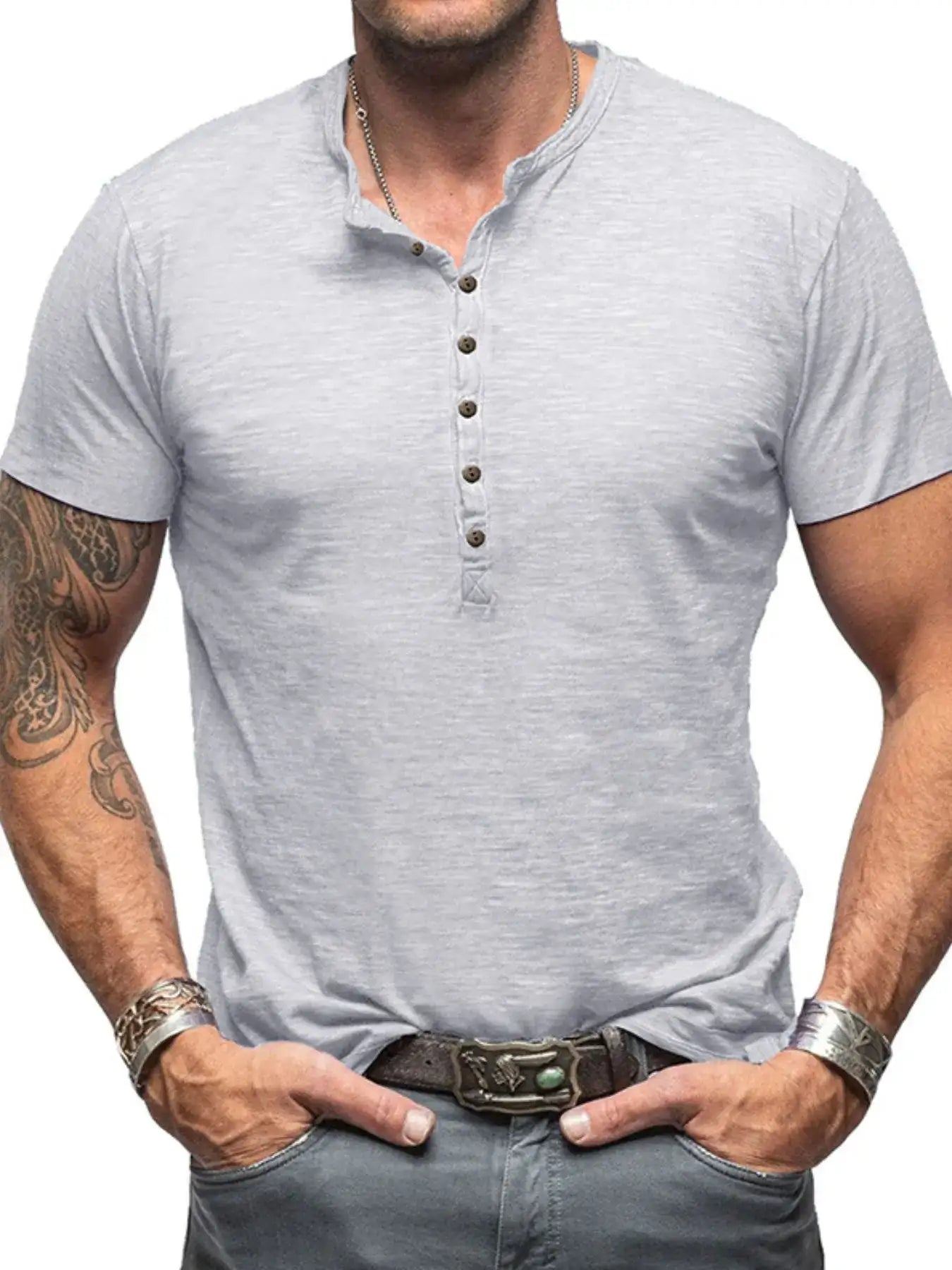 Men's Casual Henley Short Sleeve Button Top.