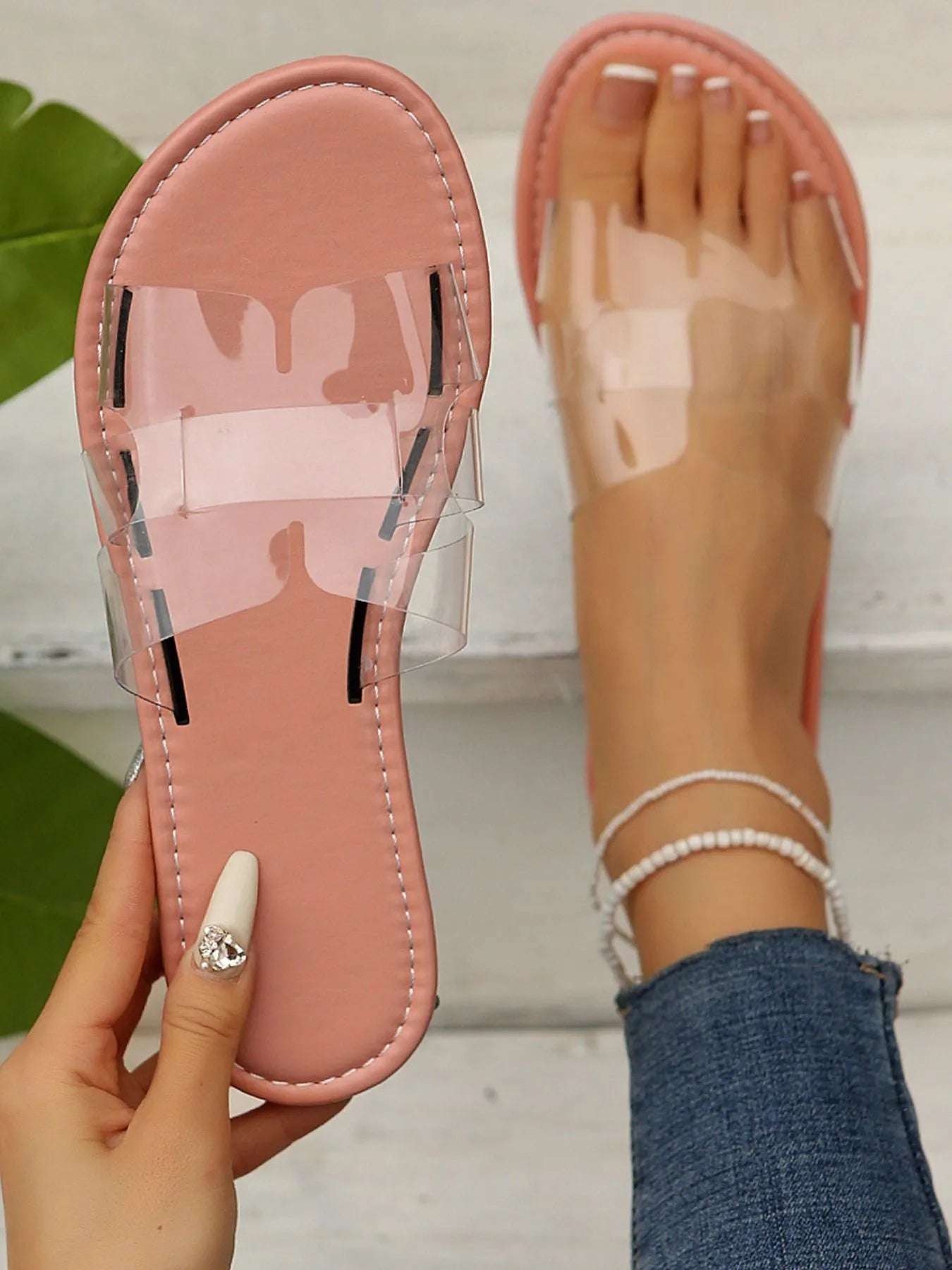 Clear Strap Flat Sandals.