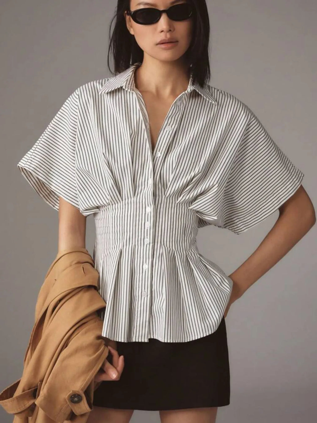 Striped Short Sleeve Button-Up Shirt.