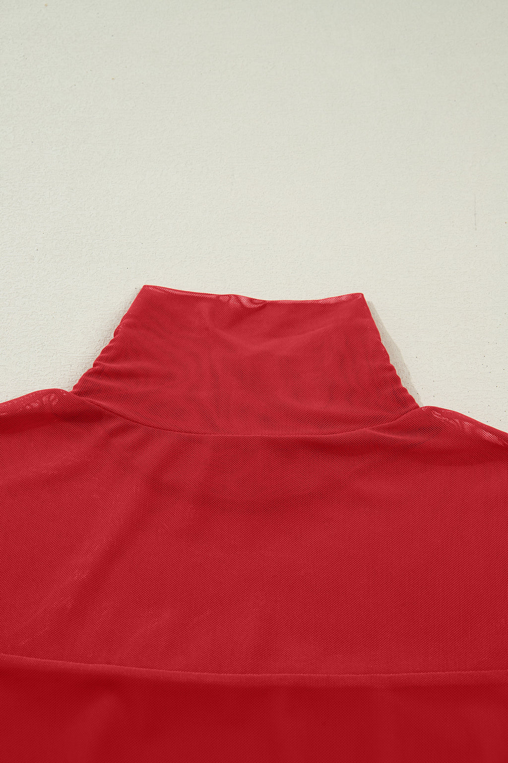 Fiery Red Sheer Mesh Patchwork High Neck Long Sleeve Top