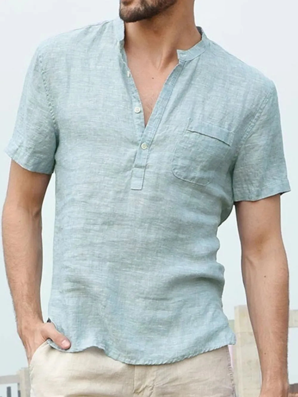 Men's Full Size Half Button Short Sleeve Polo Plus Size.