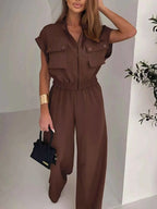 Women Cargo Zipper Front Utility Jumpsuit With Pockets Polyester