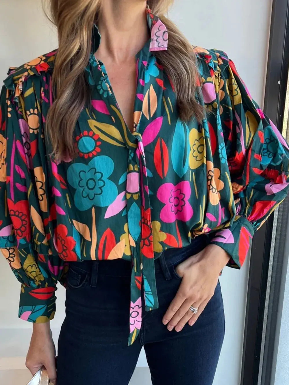 Printed Lantern Sleeve Blouse.