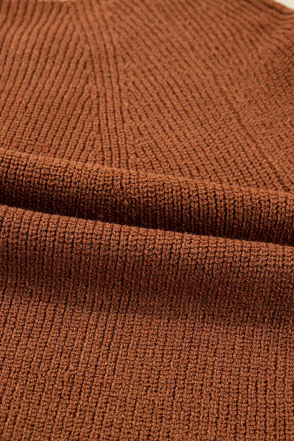 Chestnut Contrast Knit V Neckline Short Cardigan