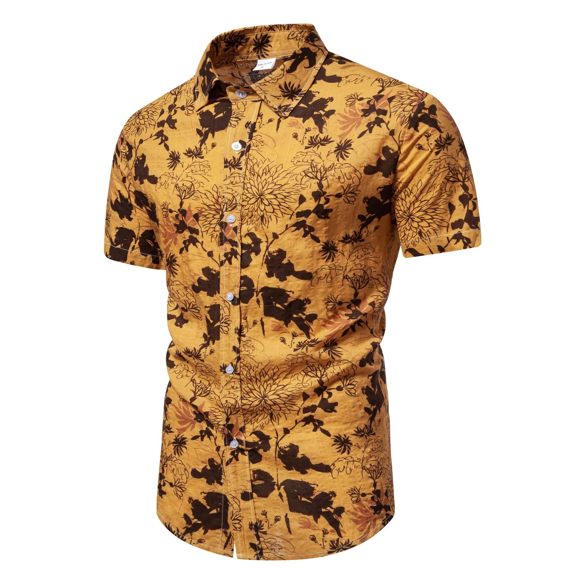 Men's Plus Size Floral Print Short Sleeve Button Down Shirt.