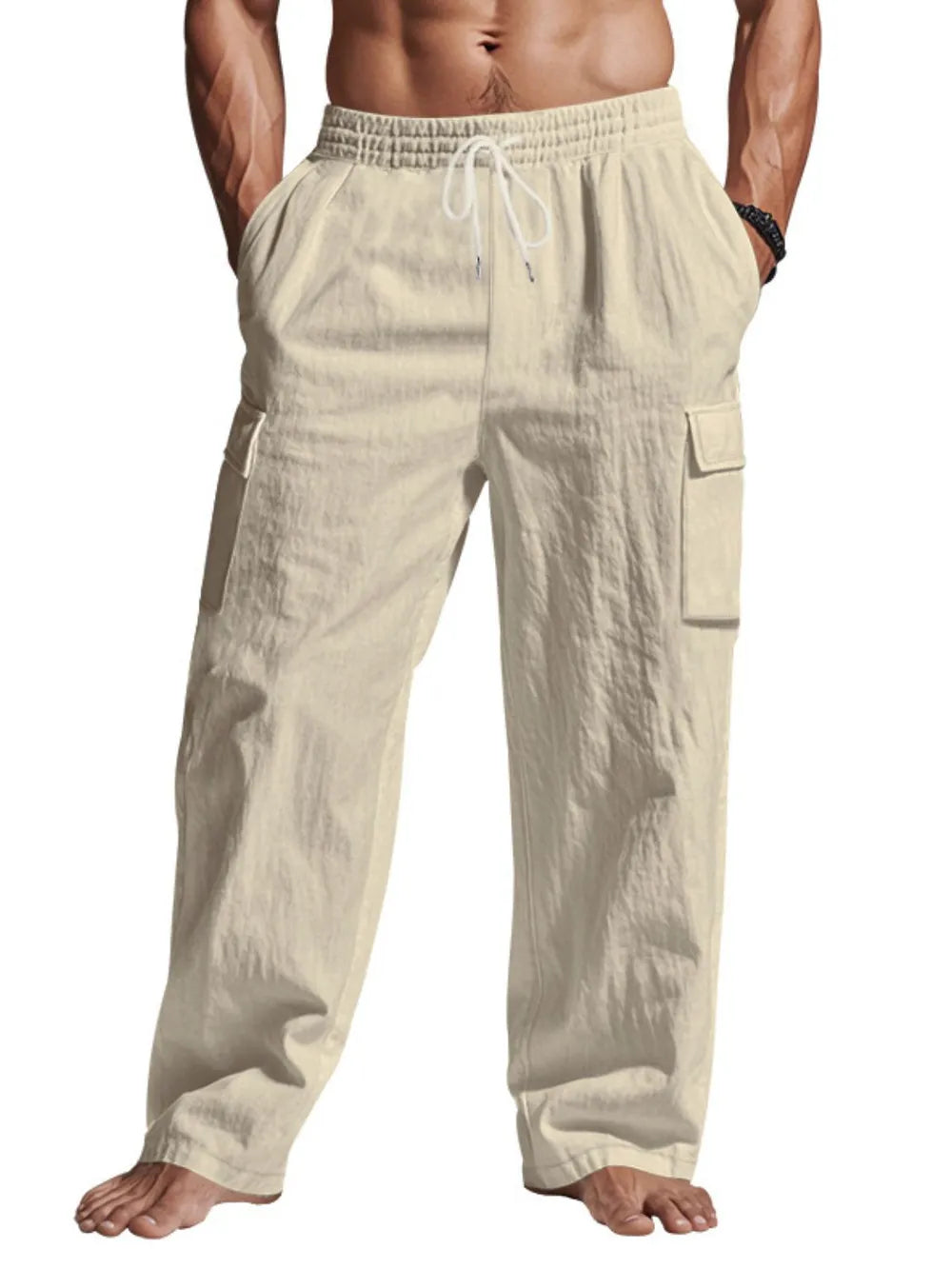 Men's Full Size Drawstring Pants with Pockets Plus Size.
