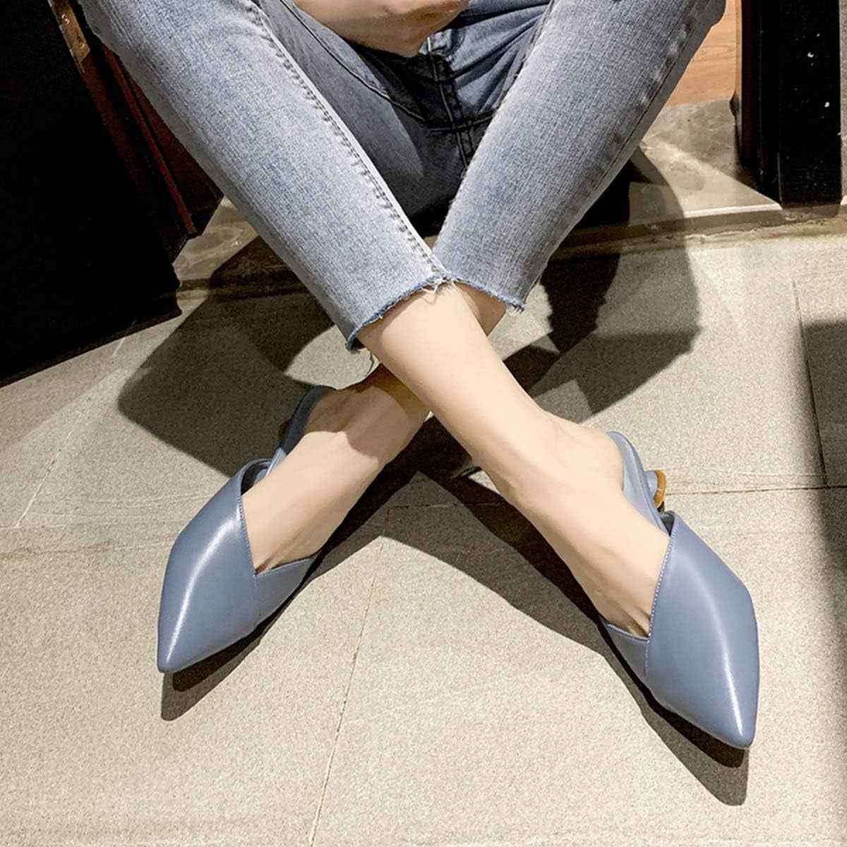 Hello Shero Comfortable Low Heel Mules Closed Pointed Toe Slip on Pumps Soft Synthetic Leather Dress Shoes Casual Daily Wear