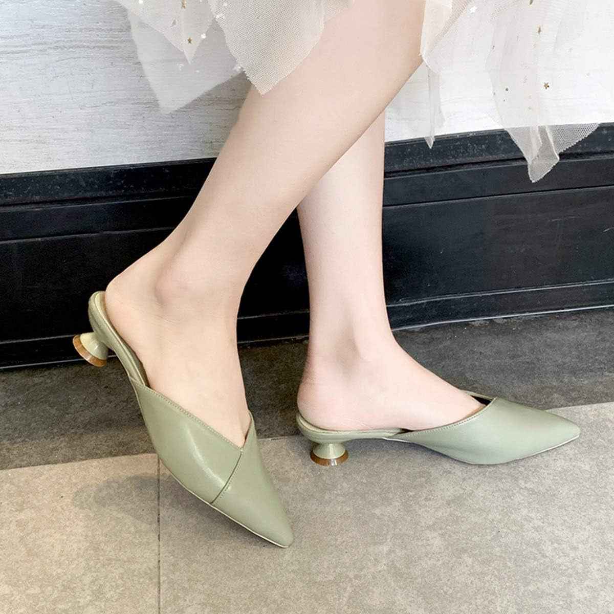 Hello Shero Comfortable Low Heel Mules Closed Pointed Toe Slip on Pumps Soft Synthetic Leather Dress Shoes Casual Daily Wear