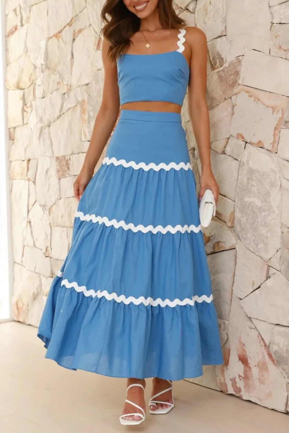 Contrast Trim Cami and Maxi Skirt Set - CHIC TB