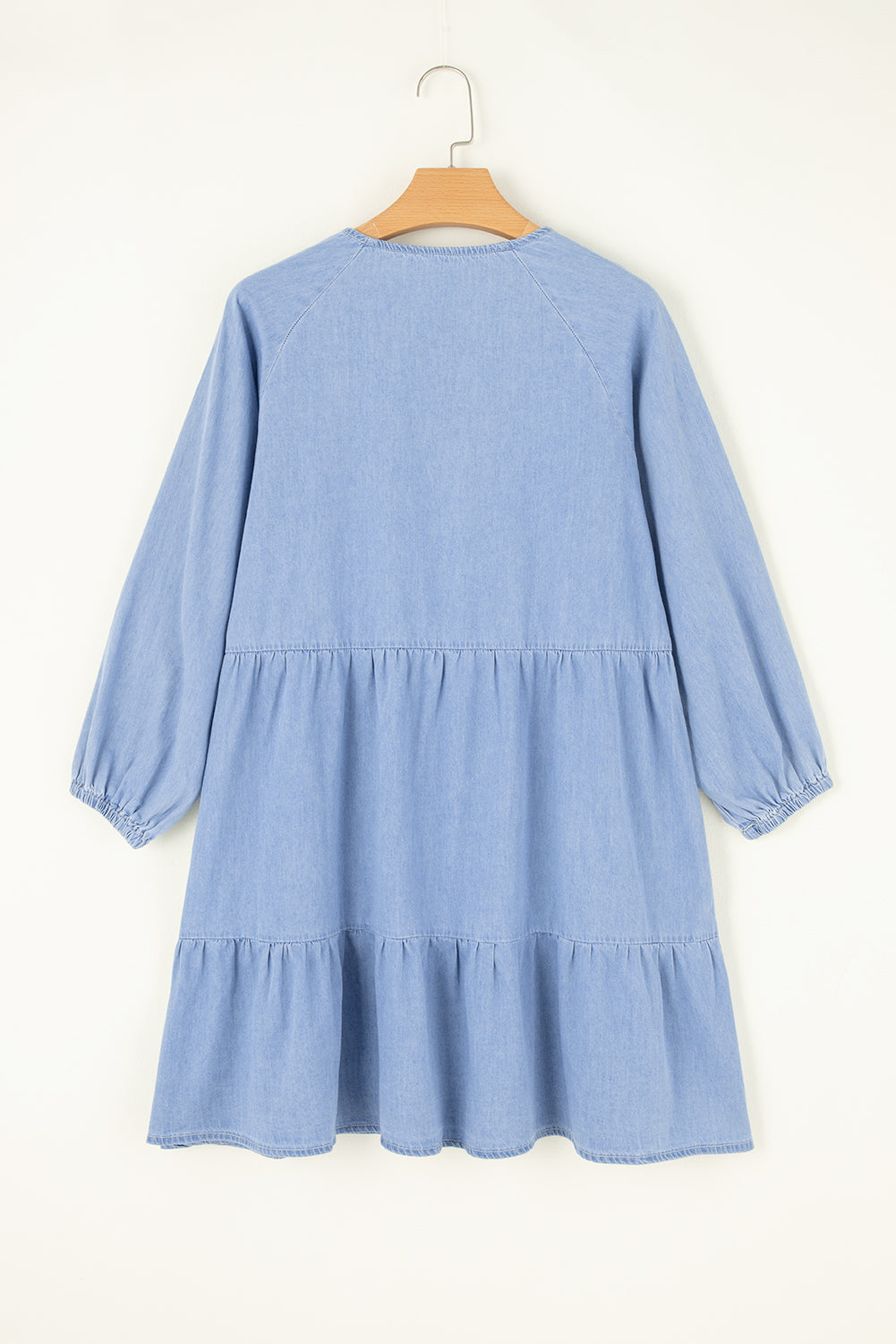 Beau Blue Puff Sleeve V Neck Tiered Ruffled Chambray Mini Dress Dear-Lover Dropshipping
