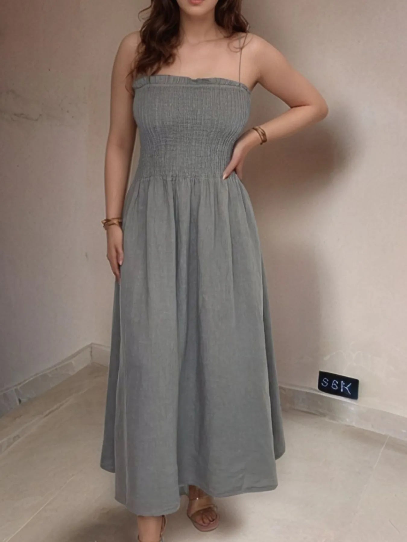 Full Size Smocked Cami Dress and Jacket Set Plus Size.