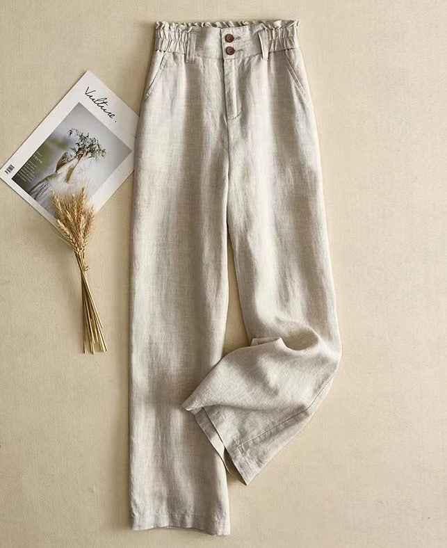 Linen Wide-leg Pants Female High Waist Drooping
