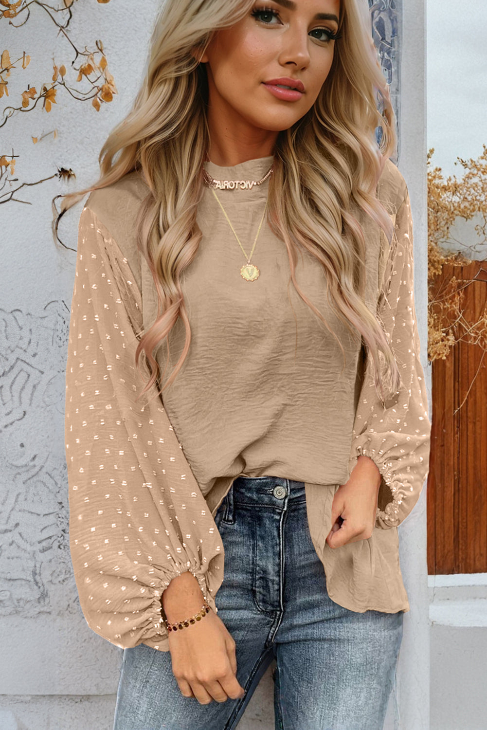 Parchment Swiss Dot Balloon Sleeve Loose Blouse Dear-Lover Dropshipping