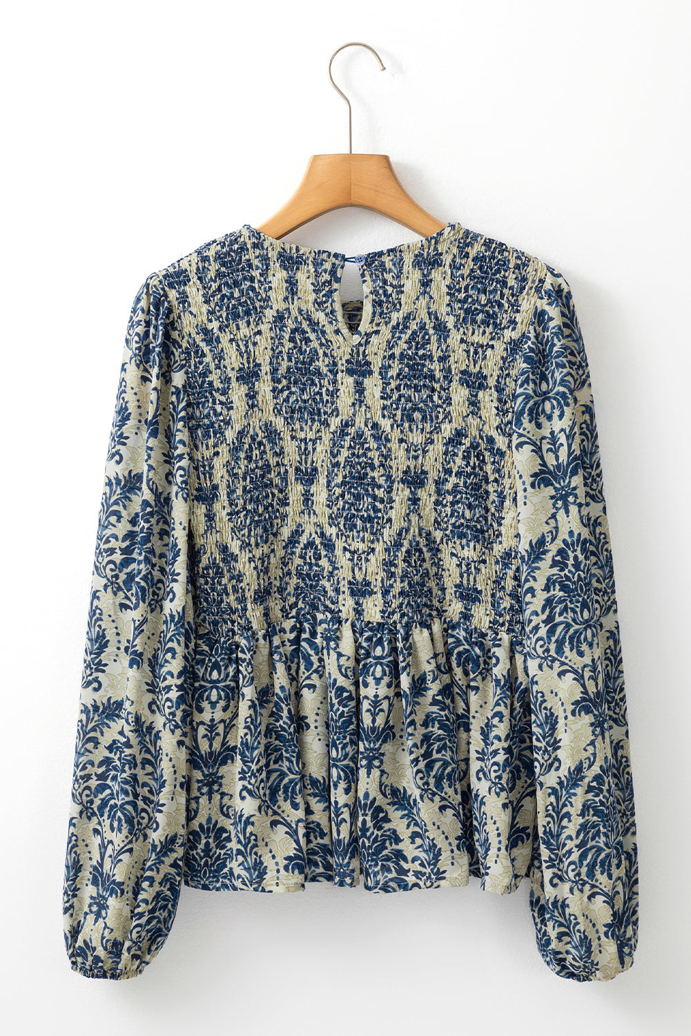 Sky Blue Boho Printed Balloon Sleeve Smocked Peplum Blouse Dear-Lover Dropshipping