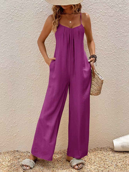 Adjustable-strap Jumpsuit Vacation Style Solid Color Elegant